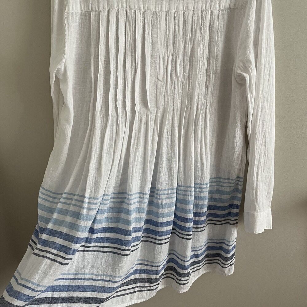 J Jill Linen Tunic Top M White Blue Striped - Picture 10 of 12